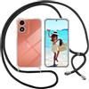 ISOI Cover con Cordino per Motorola Moto G04/G04s/E14, Custodia Trasparente con Collana Tracolla Laccio Collo Ultra Sottile Morbido TPU Silicone Antiurto AntiGraffio Antiscivolo Case, Nero
