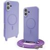 BGHHEU Magnetica Cover per iPhone 16 Plus con Cordino,[Compatible con Magsafe],Custodia Silicone con Regolabile Collana Sottile Morbida Case,Viola
