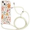 Kueqeay Custodia con Cordino per iPhone 13 Mini 5,4 Morbido TPU Bumper Cover del Modello Fiore Bianco con Laccio Collana Silicone Antiurto Protettivo Case Regolabile Cellulare Girocollo, 01