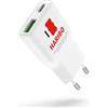 DCHK Haribo Caricatore USB C Mini 20W, Alimentatore Rapido PD3.0 USB‑A + USB‑C, Compatibile con iPhone 17/16/15/14/13/12 Pro Max, per iPad Air, Ultrafino e Compatto per Viaggio, Regalo, Rosso