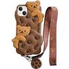 Yatchen Custodia per iPhone 14 Pro Max con orsetto biscotto Kawaii, custodia per iPhone 14 Pro Max con cordino 3D a forma di orsetto dei cartoni animati, custodia protettiva divertente per iPhone 14