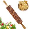 YFJSML Mattarello in Rilievo con Motivo 35cm 3D Natalizio Mattarello in Legno con Manici Mattarello Decorativo di Natale Goffrato Rolling Pin per Pizza Biscotti Impasto Cottura al Forno