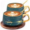 TELANKS - Set di due tazze e due piattini, in porcellana, per case e locali, 300 ml, verde