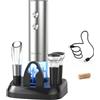 CIRCLE JOY Cavatappi elettrico per vino con stazione di ricarica, 6 in 1, set di apribottiglie ricaricabile, cavatappi in acciaio inox con tagliacapsule, aeratore per vino e 2 tappi sottovuoto