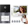 TMEZON Videocitofono Smart 2 Fili Video Citofoni Y70,Due monitor e Campanello Esterno con Telecamera,APP/Carta RFID Unlock,Rilevare Movimento Umano Intelligente,Bifamiliare