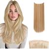 JJstar Extension Capelli Lisci Halo 50cm, ca.Biondo scuro/Biondo spiaggia | Extension Halo liscia da 50 cm, ca. 120 g, con filo regolabile e tre clip rimovibili per dare volume e lunghezza senza colla.