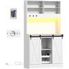 HOMCOM Credenza Cucina con Prese Elettriche, Luce LED, Portabottiglie e Ante Scorrevoli, 100x38x180 cm, Bianco | Aosom Italy