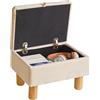 Aibiju Poggiapiedi con Contenitore, Piccolo Poggiapiedi Ottomano, Poggiapiedi in Tessuto con Gambe in Legno per Soggiorno Camera da Letto Ingresso, Beige, YD-JD1361
