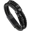 Bandmax Bracciale Uomo Pelle con Bussola Vichingo Nero, 25 cm Braccialetti con Triquetra Celtica, Idee Regalo Uomo