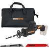 WORX Sega a sciabola senza fili 20 V WX501.9, corsa da 26 mm, fino a 80 mm, motore Brushless, multimateriali, velocità variabile, leggera ed ergonomica, senza batteria o caricabatterie