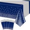 Hegbolke Confezione da 4 tovaglie blu e argento - 220 x 130 cm, rettangolari, blu e argento, per matrimoni, compleanni, prima comunione, baby shower, laurea