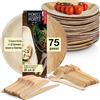 Moritz & Moritz Stoviglie rotonde in foglia di palma 75 pezzi - 25 piatti palma monouso - 25 posate bio monouso in legno - stoviglie biodegradabili in foglia di palma - alternativa ai piatti in bambu