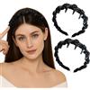 VelvetGlow 2Pcs Fascia Antiscivolo Alta con Denti, Fascia per Capelli Reversibile per Donne e Ragazze, Elegante Cerchietto con Perle, Design Antiscivolo Migliorato