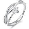 JeweBella Anello Donna Argento 925 Regolabile Cuore Stella Zirconia Cubica Fidanzamento Matrimonio Promessa Anello Anniversario Regalo Donne Argento Oro Rosa