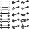 JeweBella 20 Pezzi 14G Piercing Lingua per Donna Uomo Acciaio Chirurgico Piercing Capezzolo Piercing Lingua Argento/Nero Piercing Barretta Gioielli 16mm