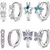 JeweBella 4 Paia Piccoli Orecchini a Cerchio Argento per Donna Ragazze Rosa/Blu Farfalla Cuore Stella Zirconio Orecchini a Cerchio Ipoallergenici Set di Orecchini Cartilagine Huggie Gioielli