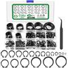 Foliv Set di 380 anelli elastici, set di anelli di sicurezza, 17 dimensioni, in acciaio al carbonio, E-clip, esterno a C, fibbie divise, rondelle, M4-M28 con scatola di plastica