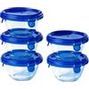 Pyrex® - Set di 5 barattoli rotondi in vetro con coperchi blu ermetici e impermeabili - 0,2L - Senza BPA