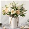 JARELING, Bouquet di peonie (fiori di hydrangea) artificiali con vaso, in seta, adatto come decorazione per casa, tavola, sala da pranzo (bianco)