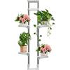 BAOYOUNI Portafiori Telescopico a Doppio Polo Supporto per Piante da Interno Davanzale 4 Ripiani Scaffale Espositore per Fiori in Metallo, Regolabile in Altezza 92 - 160cm, Avorio