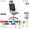 SEIPO BOSS BS0041 poltrona BIANCA direzionale schienale rete con poggiatesta e braccioli fissi movimenti R4 ECOPELLE D2 SEIPO