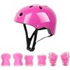 Shanrya Set di Protezioni per Casco da Pattinaggio per Bambini, Set di Protezioni per Casco per Bambini in Morbida Spugna Ispessita Set di Protezioni per Gomiti e Ginocchiere per Roller (Rosa)