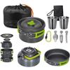 Lixada Pentole Kit da Campeggio, Set di Pentola e Padella Leggera e Antiaderente con Teiere Tazze in Acciaio Inossidabile Piatti Forchette Coltelli Cucchiai per Campeggio Trekking