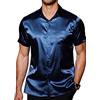 Coofandy Camicia da Uomo in Seta a Maniche Corte con Bottoni, in Raso, Camicia Estiva da Spiaggia per Matrimoni, 01 Nero, XL