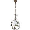 ONLI Mira - Lampada a Sospensione, Vetro color Avorio sfumato Ambra. Struttura in metallo Marrone spennellato Oro. Foglie di colore Verde
