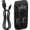 EMOS Caricatore universale per batterie AAA, AA, C, SC per batterie intelligenti agli ioni di litio, LiFePO4, NiMH, NiCd + cavo USB 5 V/2 A