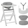 Bebeconfort Timba 2 con Cuscino, Seggiolone Pappa Evolutivo in Legno, 6+ Mesi, Fino a 110 kg, Sedia Evolutiva Ergonomica, Regolabile in Altezza, Vassoio Amovibile, White + Grey