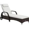 Outsunny Lettino Sedia a Sdraio Prendisole da Giardino in Rattan Altezza Regolabile con Ruote|Aosom