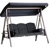 Outsunny Altalena da Giardino 3 Posti con Tetto Inclinazione Regolabile e Schienale ergonomico, Cuscini, Vassoi Retrattili, Nero | Aosom Italy
