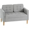 HOMCOM Divano a Due Posti con Contenitore, Impunture a Bottoni, Cuscini, Legno di Gomma, 117x62x78cm, Grigio Chiaro | Aosom Italy