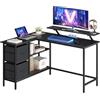 VASAGLE Scrivania per Computer a L, Scrivania ad Angolo con 2 Cassetti Spaziosi e Supporto per Monitor, Ripiano Regolabile, per Ufficio Studio, Nero Ebano LWD098B56