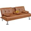 Yaheetech Divano Letto con 2 Cuscini Mobile in Ecopelle Divano Convertibile in Letto Arredamento Pieghevole 3 in 1 con Supporto Centrale Porta Bicchieri 167 × 81,5 × 75 cm da Soggiorno Marrone