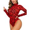 Aranmei Tuta da donna a maniche lunghe sexy trasparente aderente body corsetto Clubwear, Rosso a strisce, M