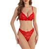 Aranmei Set lingerie 2 pezzi chiusura frontale pizzo reggiseno senza fili e panty set con elementi cuore diamante, rosa, XXL