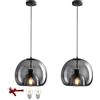 Bravsekai 2 Lampade Sospese in Vetro Fumo per Isola da Cucina, con Lampadine Extra e Cordone Regolabile 1.5m, Impianti di Luce Moderni per Cucina, Sala da Pranzo, Salotto