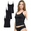 mimosso Spaghetti Top da donna in cotone biologico, confezione da 3 pezzi, vestibilità aderente, canottiere di alta qualità con spalline classiche (taglia S - 2XL), Nero , L