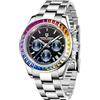 TYBERLEY Orologio al Quarzo Classico Uomo Movimento Giappone VK63 Lunetta in Ceramica Acciaio Inox Impermeabile Business Sport Cronografo Data,PD1644- diamante-arcobaleno