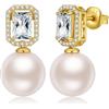 ZDaoBen Orecchini Perle Argento Sterling 925 Perline Orecchini a Bottone Pendenti Zirconi Regali di Gioielli con Sfera Rotonda per Donne Perle bianche 12 mm Placcati in oro