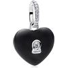 MSPOVOF Lucchetto nero a forma di cuore Charm 925 Sterling Silver 5A Zirconia per Bracciale Collane Gioielli Regalo per Donne Signore