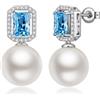 ZDaoBen Orecchini Perle Argento Sterling 925 Perline Orecchini a Bottone Pendenti Zirconi Blu Regali di Gioielli con Sfera Rotonda per Donne Perle bianche 12 mm