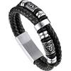 Bandmax Bracciale Uomo Pelle con Bussola Vichingo Argento, 25 cm Braccialetti con Triquetra Celtica, Idee Regalo Uomo