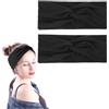 COMNICO Dimeho - 2 fasce larghe da donna, a turbante, stile vintage, annodate, elastiche, accessori per capelli, colore nero, grandi fasce per capelli in stile africano