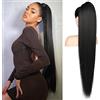 FLUFYMOOZ ponytail extension, 36 Inch Long Straight Drawstring Ponytail Synthetic Hairpieces Fake Pony Tails Natural Soft Clip in Hair Extension ponytail for Women (Natural Black)