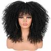 ISAMY Parrucche lunghe e ricce per donne nere Afro Bomb Curly con frangia, parrucca sintetica con capelli afro kinky e ricci, senza adesivo (Nero)