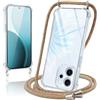 Coiwxmoi Cover per OPPO Reno 14 F/FS 5G con Cordino 6,57,Trasparente Custodia con Laccio Tracolla Corda Catena Cinghia,Ultra Morbido Silicone TPU Antiurto Case, Giallo