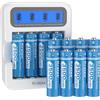 Kratax Batteria al litio AA, 12 batterie al litio ricaricabili da 1,5 V, AA con ricarica rapida da 2 ore, carica 3 A, corrente di scarica con 3500 mWh, alta capacità, lunga 1600 cicli